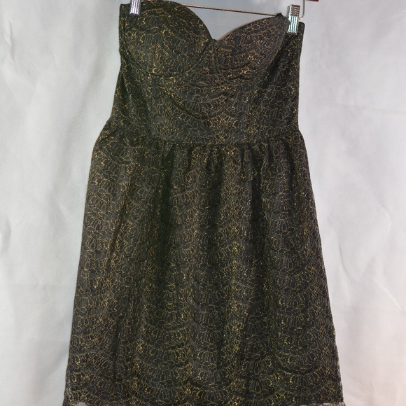 Black and Gold Lace Corset Style Dress SZ M Minuet NWT - Picture 4 of 6